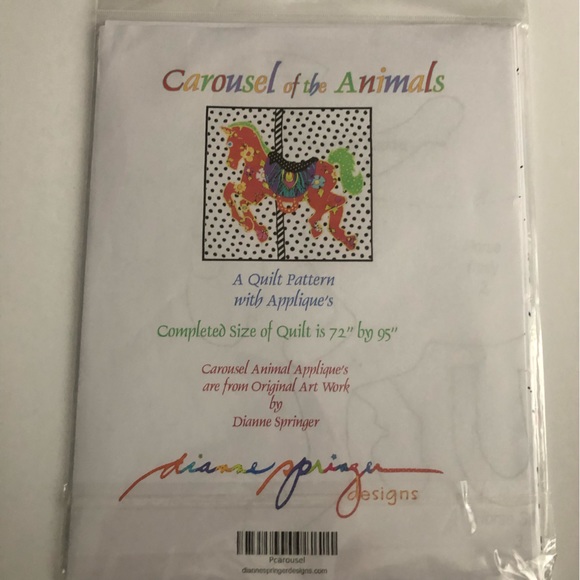 4/$15 Quilt Pattern Carousel of the Animals Seahorse, Tiger, Rabbit, giraffe - Picture 4 of 7